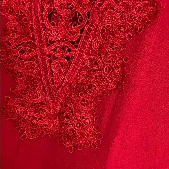 ABBELINE Red Tank w/ Lace V Neck - Picture 4 of 7